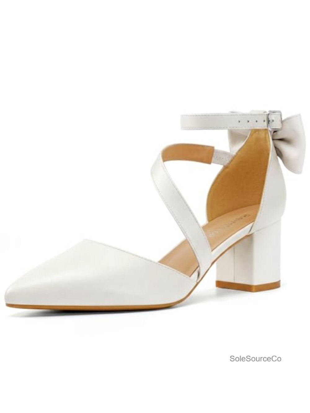 Block Heel Pumps for Women - Latex Cushioned PU Leather Ankle Strap Office Shoes